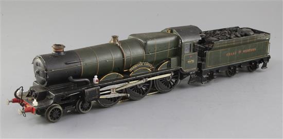 A scratch built O gauge GWR 4-6-0 Pendennis Castle locomotive and tender, number 4079, 46cm